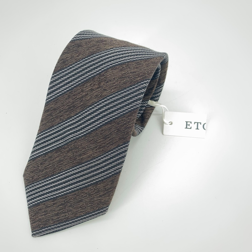 Eton Tie Mens One Size Multi Striped Wool Blend Professional Necktie Italy Made